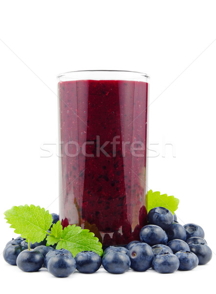 Stock foto: Heidelbeere · Smoothie · Glas · frischen · Heidelbeeren · weiß