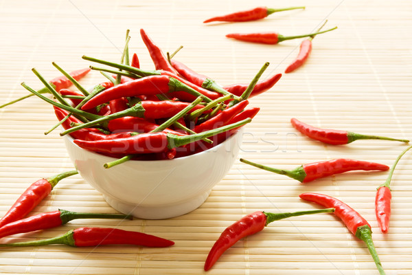 Red chili peppers in bowl Stock photo © IngaNielsen
