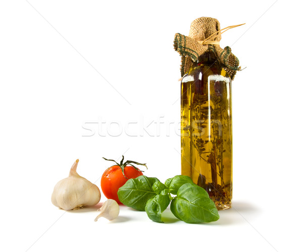 Ингредиенты итальянской кухни натюрморт приготовления бутылку оливкового масла Сток-фото © IngaNielsen