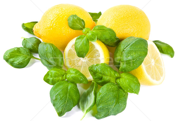 Stok fotoğraf: Limon · fesleğen · baharatlı · kombinasyon · limon · yaprakları