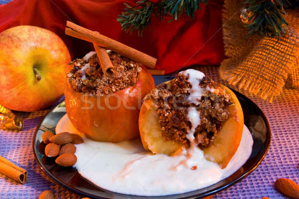 Gebakken appel vanille saus twee warm Stockfoto © IngaNielsen