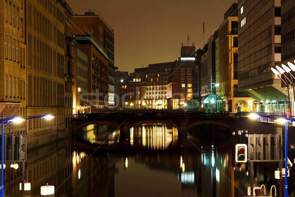 Channel through city at night Stock photo © IngaNielsen