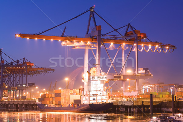 Containerschip container vrachtschip nacht kraan beweging Stockfoto © IngaNielsen