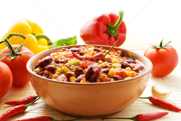 Stock fotó: Chili · tál · piros · kukorica · zöldségek · étel