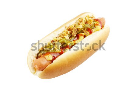 Hot dog biały musztarda ketchup cebule Zdjęcia stock © IngaNielsen