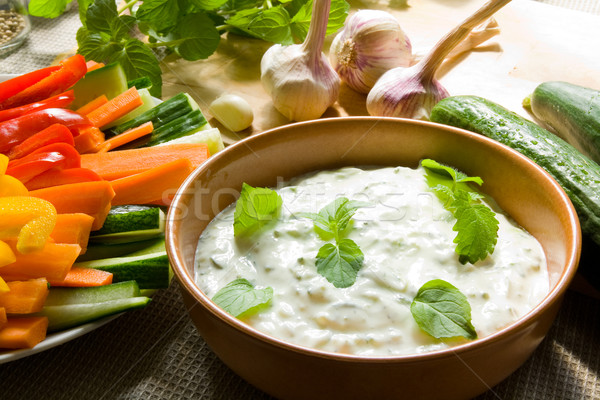 Stock photo: Dip with vegetables