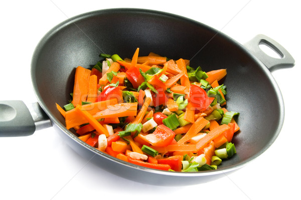 Gemüse Pfanne gehackt isoliert weiß Koch Stock foto © IngaNielsen