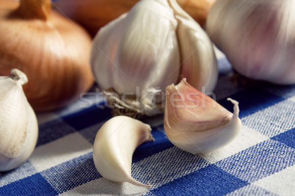 Aglio cipolla legno frutta salute sfondo Foto d'archivio © inoj