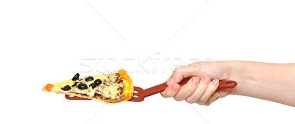 Stockfoto: Hand · gesneden · af · plakje · pizza