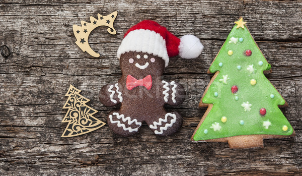 Lebkuchen Cookies Weihnachten Holztisch hausgemachte Mann Stock foto © inxti