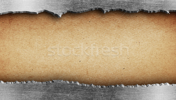 Torn metal texture over old paper Stock photo © inxti