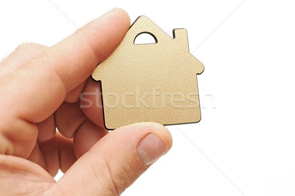 golden metallic small house in hand Stock photo © inxti