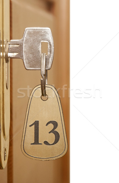 Primo piano vecchio serratura stanza numero 13 Foto d'archivio © inxti