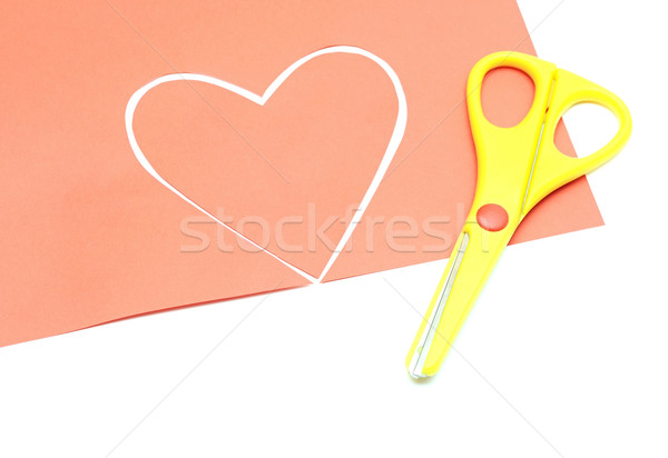 Red valentine heart and yellow scissor Stock photo © inxti