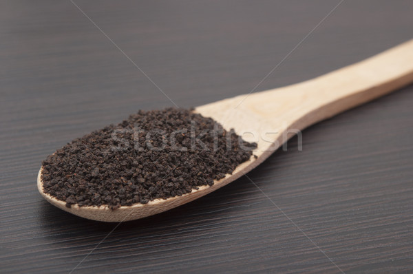 Foto stock: Bambu · colher · preto · folha · chá · comida