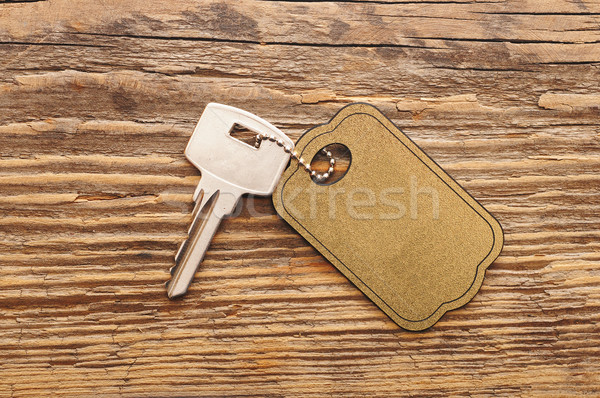 silver key with blank tag wooden background. space for your text Stock photo © inxti
