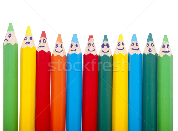 счастливым группа карандашом лицах изолированный Сток-фото © inxti