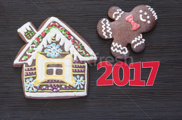 Lebkuchen Cookies Weihnachten Holztisch hausgemachte Kuchen Stock foto © inxti