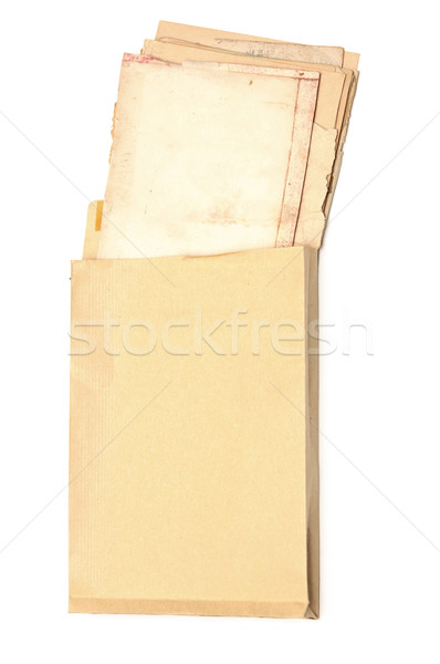 Stock foto: Gelb · Umschlag · Altpapier · isoliert · weiß · Papier