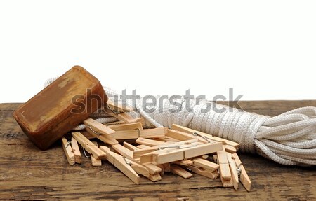 Stockfoto: Zeep · touw · rustiek · tabel · hout · vintage