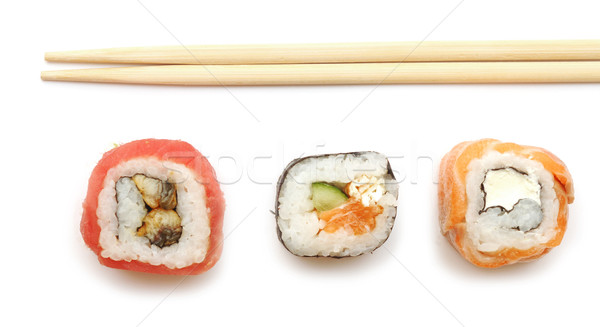 Foto stock: Sushi · rolar · isolado · branco · comida · peixe