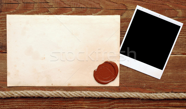 Oud papier wax zegel hout achtergrond frame Stockfoto © inxti