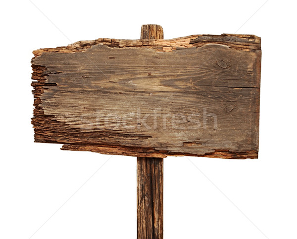 Stock photo: close up of an empty wooden sign isolated on white background