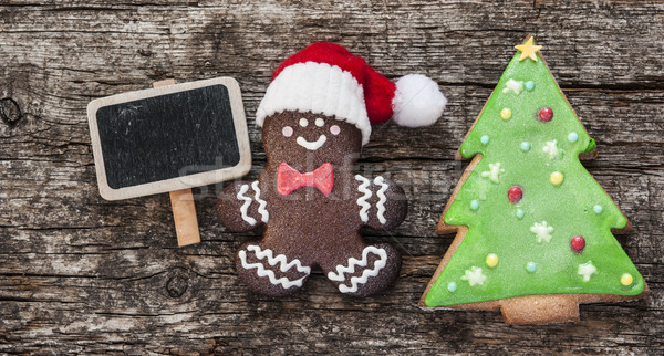 Lebkuchen Cookies Weihnachten Holztisch hausgemachte Mann Stock foto © inxti