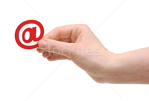 Stock photo: woman hand with email icon isolated on white background 