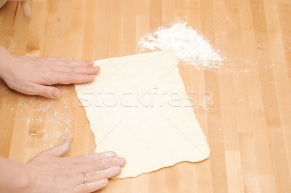 Foto stock: Manos · alimentos · mesa · pan · de · trabajo