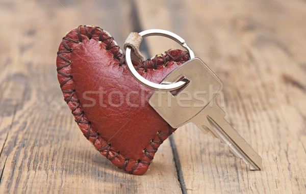 Schlüssel Leder Schmuckstück Holz Textur home Stock foto © inxti
