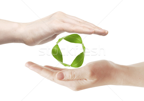 Recycling symbool vrouw tonen icon wereld Stockfoto © inxti