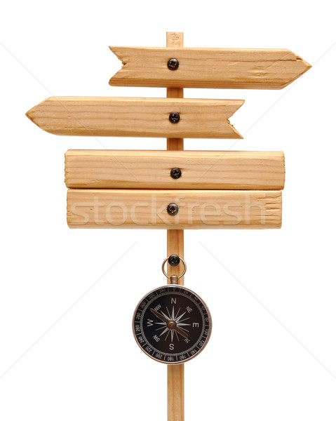 wooden arrows road sign with compass Stock photo © inxti