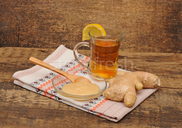 glass of ginger tea with honey and lemon - tea time  Stock photo © inxti
