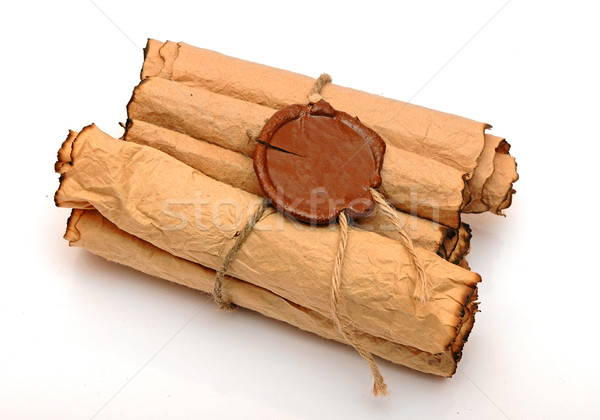 pile old paper scroll with a wax seal on a white background  Stock photo © inxti