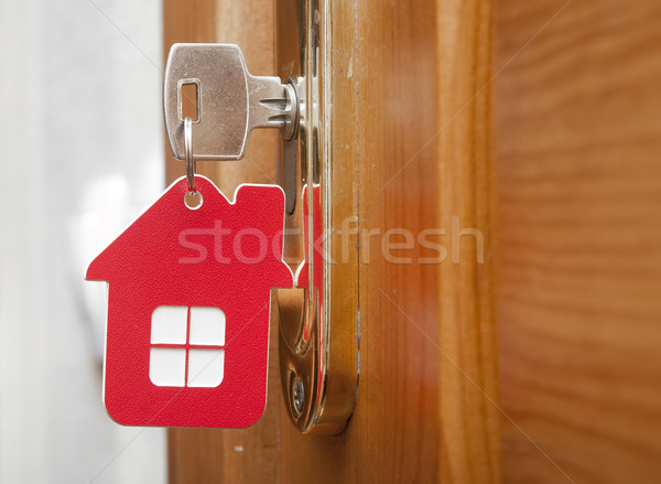 Símbolo casa vara chave buraco de fechadura madeira Foto stock © inxti