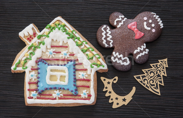 Lebkuchen Cookies Weihnachten Holztisch hausgemachte Kuchen Stock foto © inxti
