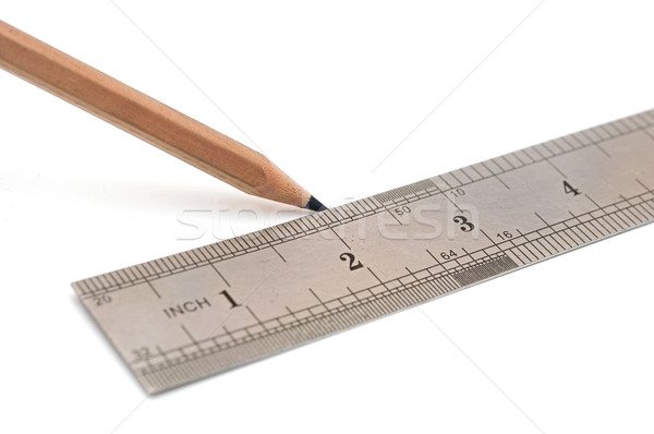 steel ruler and wood pencil on white Stock photo © inxti