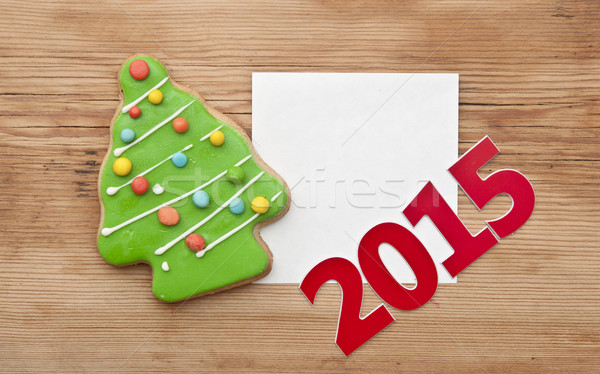 Navidad 2015 cookie mesa de madera papel torta Foto stock © inxti