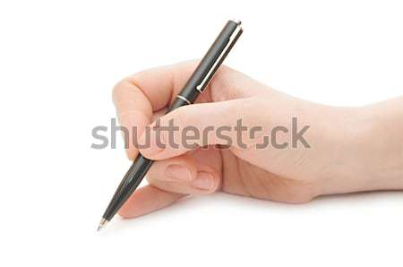 Pen in woman hand on white Stock photo © inxti