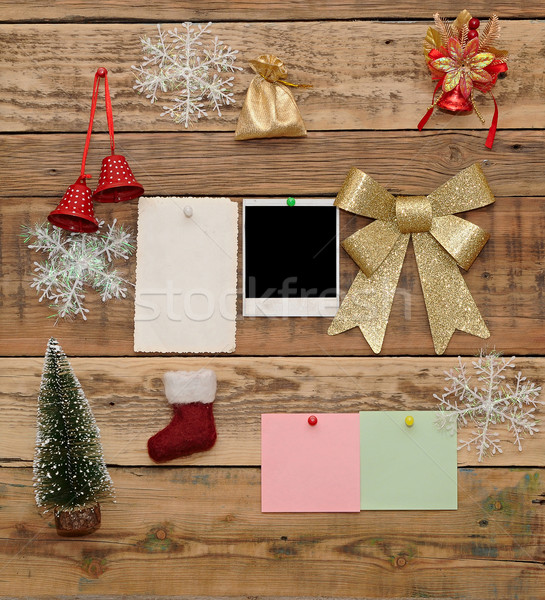 [[stock_photo]]: Noël · décoration · vieux · cadre · bois · mur