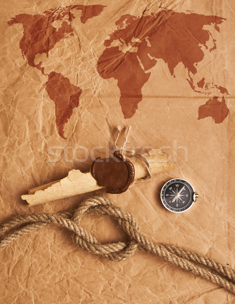 Tekercs viasz fóka kötél régi papír térkép Stock fotó © inxti