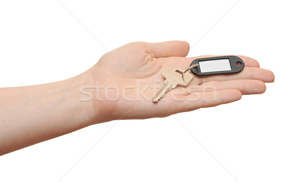silver key with blank tag in hand isolated on white  space for y Stock photo © inxti