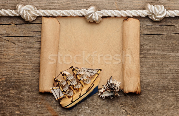 rope and model classic boat on wood background  Stock photo © inxti