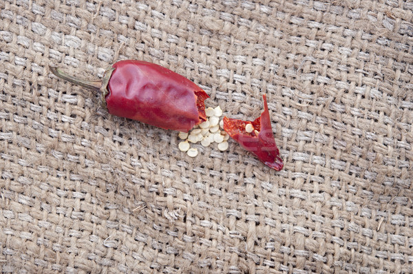 red chilli peper on worn hessian backround Stock photo © inxti