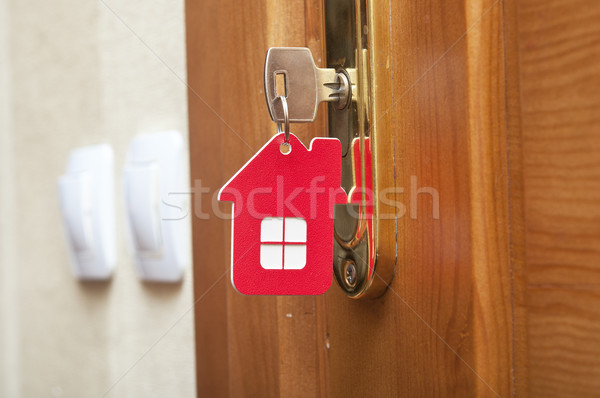 Szimbólum ház bot kulcs kulcslyuk fa Stock fotó © inxti