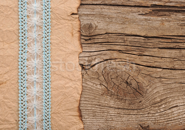 Photo stock: Vieux · papier · ruban · brun · la · texture · du · bois · anniversaire · fond