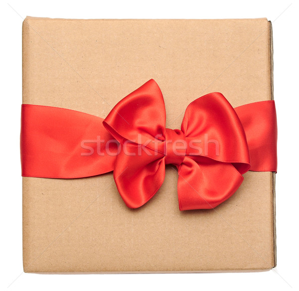 red ribbon bow over recycled nature paper cardboard. holidays ba Stock photo © inxti