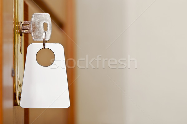 Foto stock: Chave · buraco · de · fechadura · etiqueta · escritório · quarto · hotel