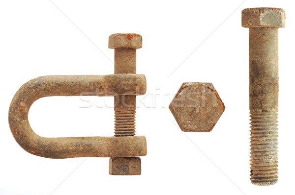 Rusty nut and bolt isolated on white background.  Stock photo © inxti